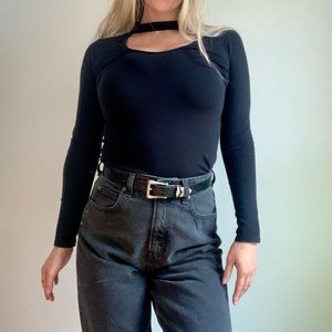 Black choker neck long sleeved top